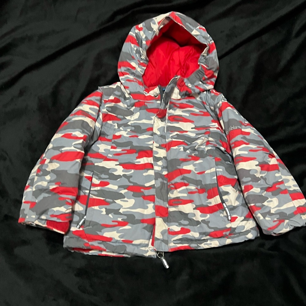 Columbia Kids Camo Puffer Jacket and Snow Pants- Red, Gray, Cream